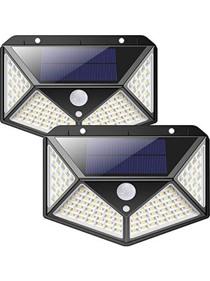 aklow akyoleticaret Dış Mekan Için Solar Lambalar, 270° Dört Taraflı Aydınlatma, 2200 Mah, 100 LED Güneş Enerjili Lamba, Avlu Için Güneş Enerjili Lamba -【2 Adet】, Hareket Sensörlü, Su Geçirmez, Duvar Lambası, Bahçe