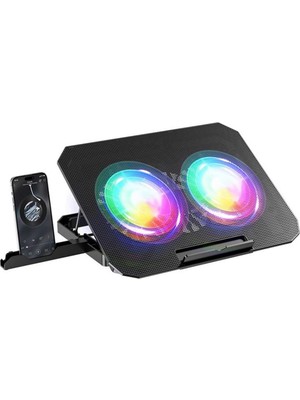 Şanal N33 Rgb Renkli Çift Fanlı 12’ 17’ 2xusb'li Telefon Tutuculu 6 Kademe Yükseklik Ayarlı Macbook Notebook Laptop Standı