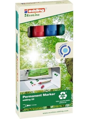 aklow akyoleticaret 22 Ecoline Permanent Markör, 4'lü Set, Karışık Renkler, Kesik Uç, Yeniden Doldurulabilir