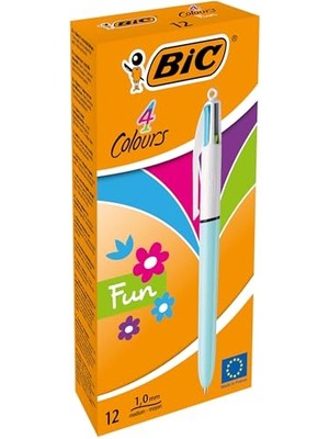 aklow akyoleticaret 4 Colours Fun Tükenmez Kalem, 12'li Kutu, 1.0 Mm, Pembe, Mor, Turkuaz ve Açık Yeşil