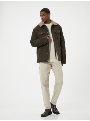Koton Fitilli Kadife Ceket Peluş Yaka Detaylı Cepli Slim Fit Düğmeli