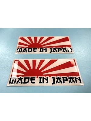 Şanal Made In Japan Yazılı Kırmızı Beyaz Sticker, | 7,5 cm x 3,5 Cm, 2 Adet | Redlinegrafik