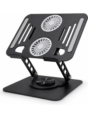 Şanal Coverzone Laptop Soğutucu Stand Çift Fanlı 360 Derece Döner Ayarlanabilir Notebook Yükseltici Metal Bilgisayar Standı Katlanabilir Masaüstü Laptop Tutucu | 286