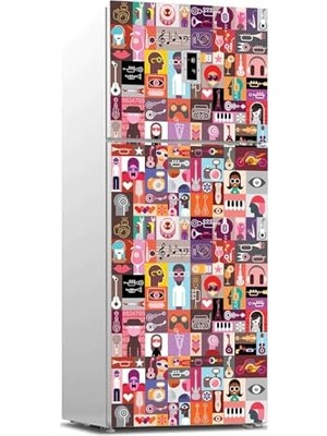 aklow akyoleticaret Buzdolabı Sticker Kaplama Dolap Kaplama Etiketi Pop Art Music Collage