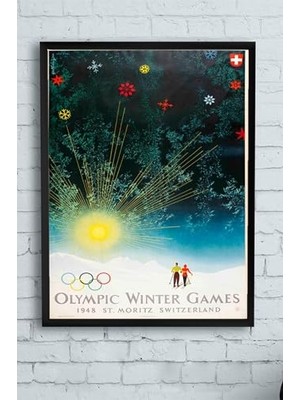 aklow akyoleticaret PSTER12878 Olympic Winter Games Vintage Çerçeveli Tablo (30 x 40 Cm)