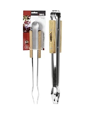 aklow akyoleticaret 40,5 cm Ahşap Saplı Paslanmaz Çelik Barbekü Maşası