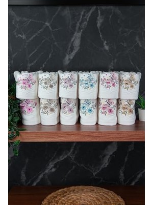 aklow akyoleticaret %100 Pamuklu 3D Kelebek Işlemeli 12'li Analı Kızlı Çeyizlik Havlu Seti 50X90 cm - 00030