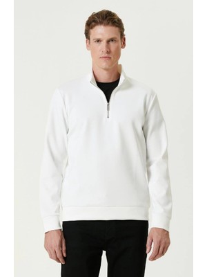 Tarz Yeri Erkek 3 Iplik Pamuklu Uzun Kol Yarım Farmuarlı Yakalı Sweatshirt - - Beyaz