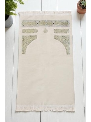 aklow akyoleticaret Kabe Desenli Örgü Püsküllü Şönil Seccade - Krem