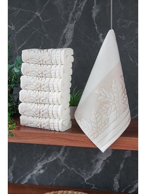 aklow akyoleticaret Jakarlı Kadife Pamuklu El ve Yüz Havlu Seti, 6'lı, 30X50 Cm, 00434, Gold