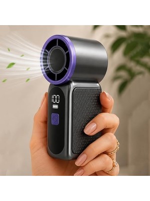 aklow akyoleticaret 9cmx4 cm Şarjlı Dijital Usb-C Fs-24 Hız Kademeli Soğutucu Fan Şarjlı Masaüstü Seyahat Ofis Kamp Vantilatör Ultra Mini En Küçük El Fanı Taşınabilir Göstergeli Ayarlanabilir
