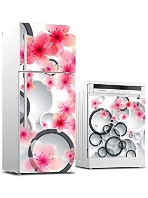 aklow akyoleticaret Sticker Kaplama, Oval Çiçekler, Buzdolabı ve Bulaşık Makinası Beyaz Eşya