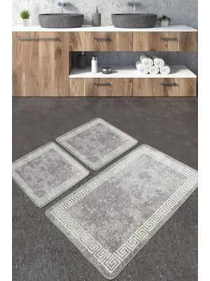aklow akyoleticaret Silencio Banyo Halısı Djt 3'lü Set Banyo Paspası Kaymaz Tabanlı Klozet Takımı