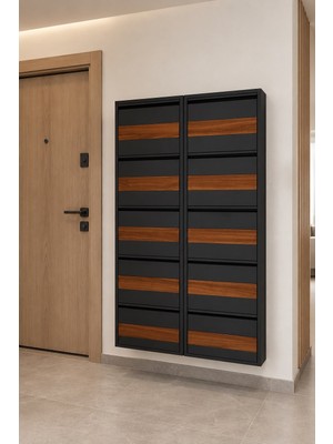 Arinna 5'li Antrasit Desenli Şık Metal Ayakkabılık 20 Çift Kapasiteli