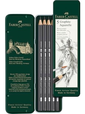 aklow akyoleticaret Graphite Aquarelle Kurşun Kalem Seti, 5'li, Metal Kutu, Hb-2b-4b-6b-8b, Siyah Naturel, Suda Çözünür, Teknik Çizim ve Eskiz Için, Dayanıklı Uç
