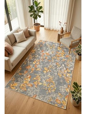 aklow akyoleticaret 120X180 Çiçekli Şönil Salon Halısı, Kaymaz, Yıkanabilir, Doğal Pamuk Tabanlı