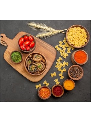 aklow akyoleticaret Mutfak Ocağı Arkası Mantar Makarna Baharat ve Sebze Desenli Yapışkanlı Duvar Folyosu 60X54 cm