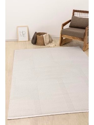 aklow akyoleticaret Farahan Beyaz Geometrik Tozumaz Salon Koridor Balkon Teras Bahçe Oturma Odası Halısı A0861A, 200 x 290