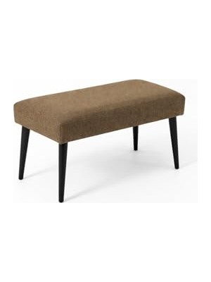 aklow akyoleticaret Keten Kumaş, Bench Bank, Siyah Ahşap Ayaklı, 90X45 Cm, Modern Retro Tasarım, Oturma Pufu