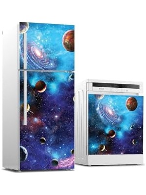 aklow akyoleticaret Buzdolabı ve Bulaşık Makinesi Beyaz Eşya Sticker Kaplama Uzay Galaksiler