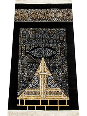 aklow akyoleticaret Kabe Desenli Ultra Plus Siyah Şönil Seccade (Kabe Kapısı 3)