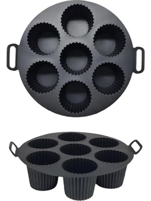 aklow akyoleticaret Airfryer Silikon Kek Pişirme Kalıbı 7 Bölmeli, 1 Adet, Siyah, 20 cm