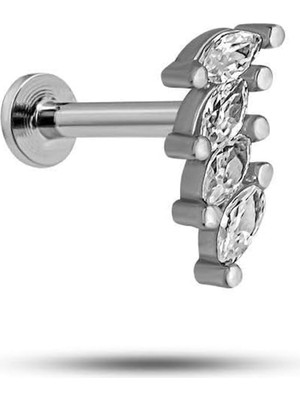 Şanal Nereze 925 Ayar Gümüş Rodyumlu Minimal Sıralı Damla Zirkon Taşlı Tragus Piercing Küpe