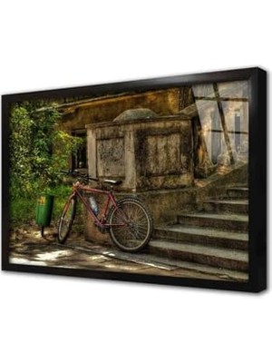 aklow akyoleticaret Merdiven Dibinde Duran Bisiklet Çerçeveli Cam Tablo 20X30 cm CA01226