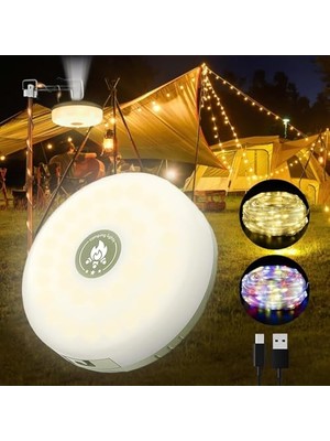aklow akyoleticaret Lamba; Camping Lights LED Dış Mekan Şarjlı Asılabilir, USB Bağlantılı, Çok Renkli ve Sıcak Beyaz Işık, Çadır ve Kamp Aydınlatması