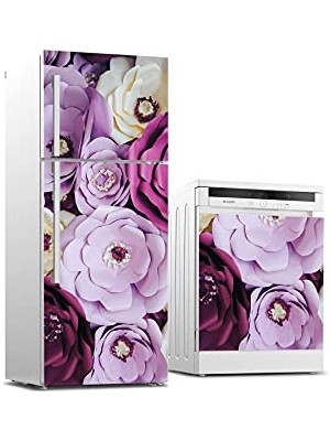 aklow akyoleticaret Sticker Kaplama, Mor Güller, Buzdolabı ve Bulaşık Makinası Beyaz Eşya