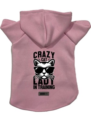 Şanal Monopetz Kapişonlu Polar Sweatshirt Köpek ve Kedi Kıyafeti & Elbisesi Pembe Crazy Cat Xl