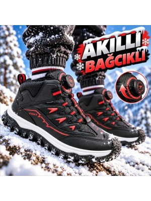 Promax Çocuk Kışlık Outdoor Akıllı Bağcıklı Siyah Kırmızı Bot 32-37