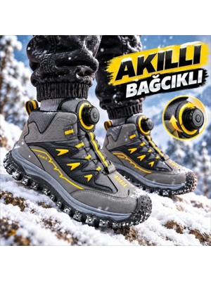 Promax Çocuk Kışlık Outdoor Akıllı Bağcıklı Gri Sarı Bot 32-37