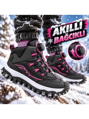 Promax Çocuk Kışlık Outdoor Akıllı Bağcıklı Siyah Fuşya Bot 32-37