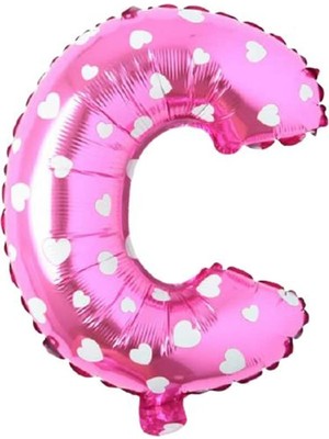 aklow akyoleticaret C Harfi 16 Inç Pembe Kalpli Folyo Balon 36 cm
