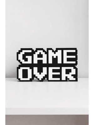aklow akyoleticaret Retro "game Over" 8-Bit Kabartmalı Dekoratif Obje - Masaüstü ve Duvar Süsü - Oyuncu Odası Dekorasyonu, Gaming Setup Aksesuarı, Gamer Hediyesi (Siyah-Beyaz)
