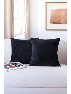 aklow akyoleticaret Siyah 43X43 cm 2'li Teddy Puffy Kır­lent Kılıfı