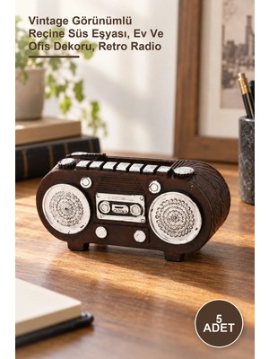 Yenilig 5 Adet Radyo Tasarımlı Dekoratif Biblo – Vintage Görünümlü Reçine Süs Eşyası, Ev ve Ofis Dekoru, Retro Radio