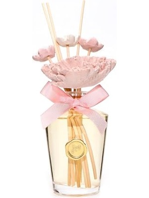 aklow akyoleticaret 130 ml Pembe Çiçek Seramik Taş Bambu Çubuklu Garden Rose-Pudra Oda Kokusu