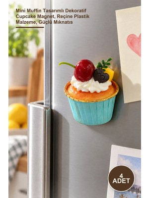 Yenilig 4 Adet Buzdolabı Magneti – Mini Muffin Tasarımlı Dekoratif Cupcake Magnet, Reçine Plastik Malzeme, Güçlü Mıknatıs