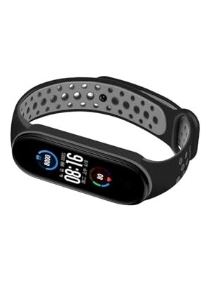 aklow akyoleticaret Bbtech Xiaomi Mi Band 7 ile Birebir Tam Uyumlu Delikli Model Çift Renk Spor Esnek Silikon Kordon; Siyah