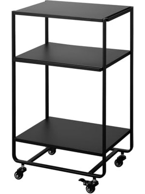 aklow akyoleticaret Home Three-Tier Tekerlekli Servis Arabası Mutfak Arabası; Çelik, Siyah, Tek Boy