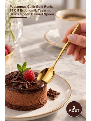Yenilig 2 Adet Tatlı Kaşığı Seti – Paslanmaz Çelik Gold Renk, 13 cm Ergonomik Tasarım, Servis Spoon Dessert Spoon