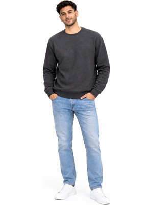 Justas Erkek Füme Bisiklet Yaka Üç Iplik Şardonlu Sweatshirt