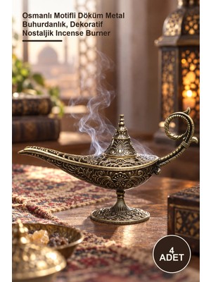 Yenilig 4 Adet Lamba Tasarımlı Tütsülük – Osmanlı Motifli Döküm Metal Buhurdanlık, Dekoratif Nostaljik Incense Burner