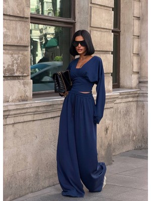 Kadın Lacivert Oversize 3’lü Modal Takım E26-ST2999