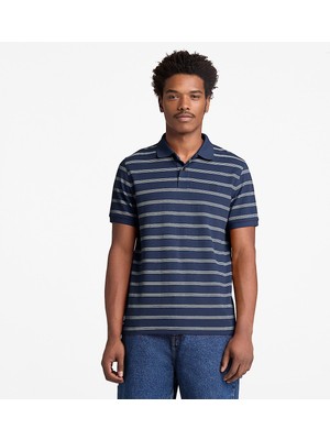 Timberland Millers River 4 Rows Stripes Short Sleev Erkek Mavi Tshirt TB0A5MJRACB1