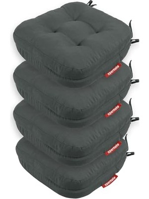 aklow akyoleticaret Sandalye Minderi 4'lü Set 42X42X8 cm Kalın Çift Kat Pofidik Minder Yıkanabilir Fermuarlı Su ve Yağ Itici Antrasit