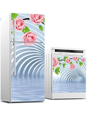 aklow akyoleticaret Buzdolabı ve Bulaşık Makinesi Beyaz Eşya Sticker Kaplama, 3D Tünel, Pembe Gül
