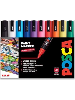 aklow akyoleticaret Su Bazlı Kalıcı Markör Boya Kalemi, Çoklu Yüzey Kullanımı, Pc-5m, 1,8-2,5 mm Orta, 10'lu Paket